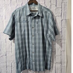 Eddie Bauer Shirt Mens Large Blue White Plaid Camping Outdoors Button Up XL